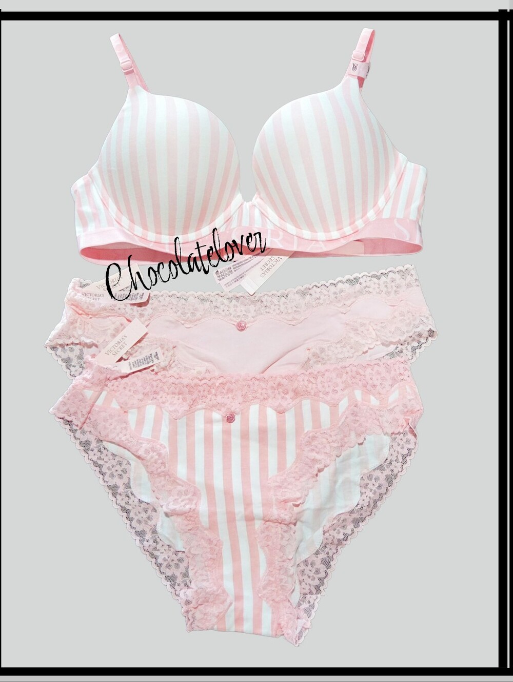 Victoria's Secret Bombshell Cotton Exploded Logo Push Up Bra & Panties Set NWT